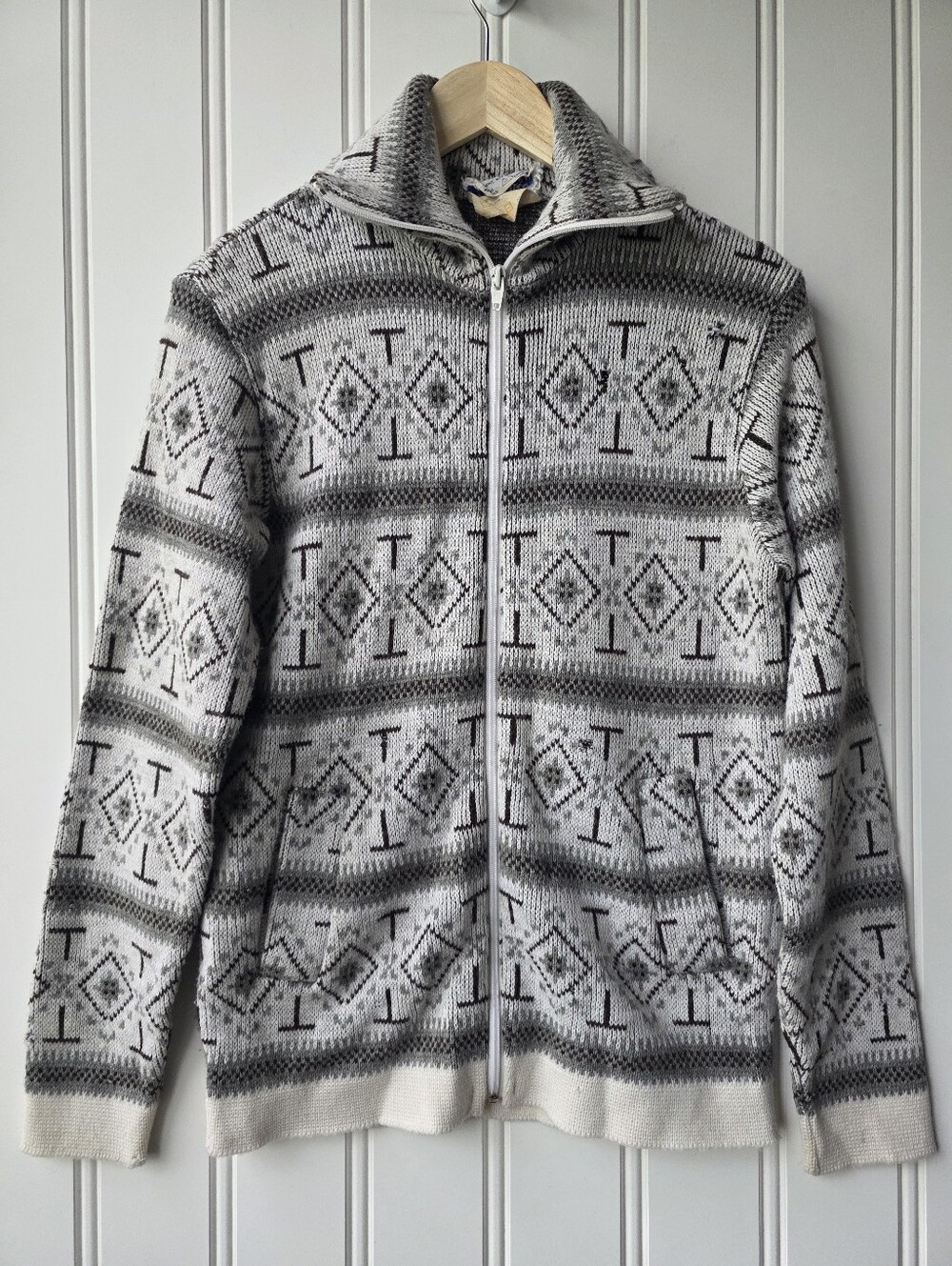 Vintage Caldwell Knit Wool Zip Up Nordic Long Sleeve Zip Up Sweater Mens Medium